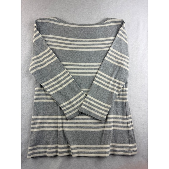Talbots Womens Gray Cream Stripe Boat Neck Long Sleeve Cotton Tunic Top M - Picture 7 of 7